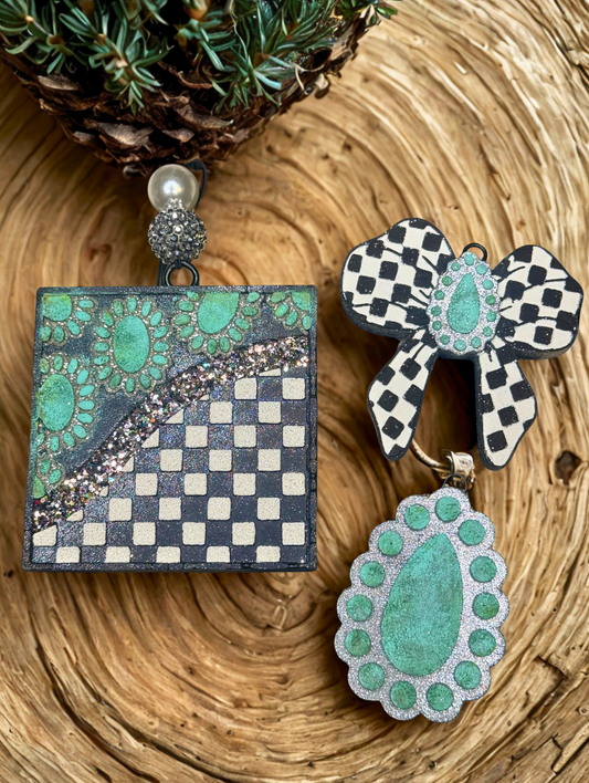 Turquoise Checkered & Bow Freshie Set